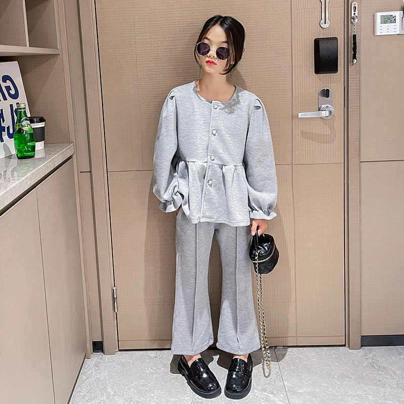 봄, 가을 여아 한복, 중년 이상 어린이 트렌디한 패셔너블 나팔탑과 캐주얼 팬츠 투피스 세트