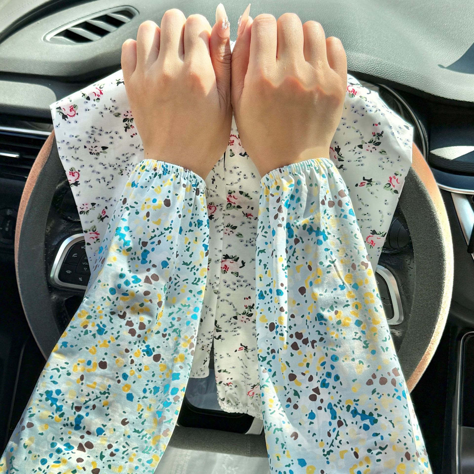 Floral Ice Silk Arm Sleeves for Women, Summer Elastic Long Arm Protectors, Loose Fit, Large Size, Sun Protection Sleeves for Work and Cycling