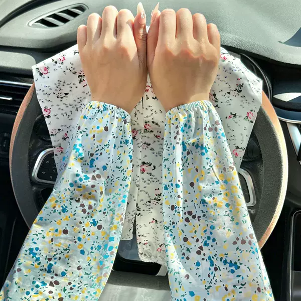 Floral Ice Silk Arm Sleeves for Women, Summer Elastic Long Arm Protectors, Loose Fit, Large Size, Sun Protection Sleeves for Work and Cycling