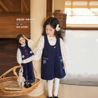 2025新款女宝宝秋季灯芯绒套装春秋女童长袖公主连衣裙刺绣三件套