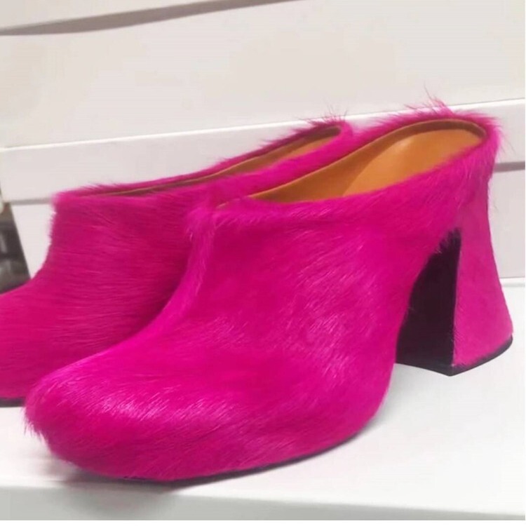 European and American New Style Thick Bottom Thick Heeled Round Head Candy-colored Genuine Leather Horse Hair Height-increasing Casual Lazy Women's Half-tow Shoes European and American New Style Thick Bottom Thick Heeled Round Head Candy-colored Genuine Leather Horse Hair Height-increasing Casual Lazy Women's Half-tow Shoes