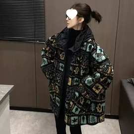 J7H美式复古风连帽加厚羊羔毛棉衣外套女2025冬季新款中长款棉服