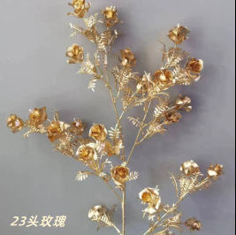 Flores de simulación de oro, flores de oro, hojas de oro, flores de Navidad, hojas de oro, hojas de abeto, hojas de abanico de oro, eucalyptus, flores