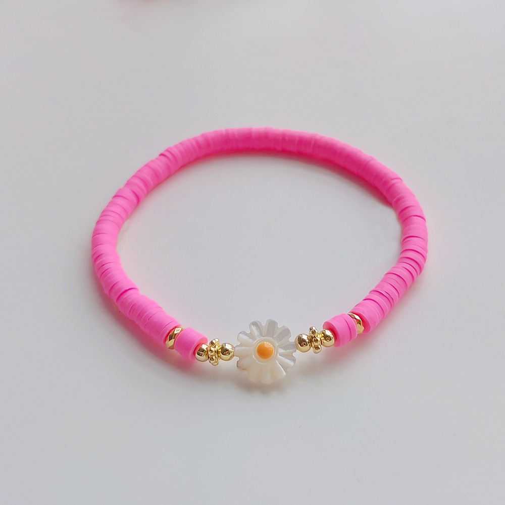18K Gold Plated Plating Flower Pattern Modern Style Flower 18k Gold Plated Soft Clay Copper-plated Gold Flat Beads Wholesale Bracelets