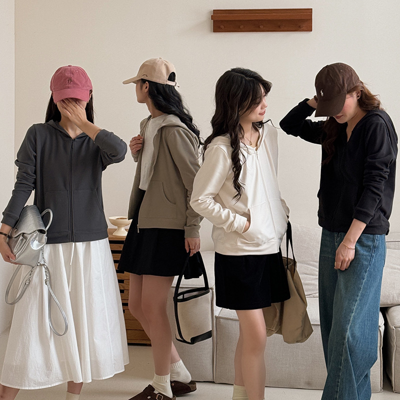 Morishima Autumn and Winter Hooded Cardigan Women's 2024 New Solid Color Korean Lace-up Pocket Sweater Soft Waxy Casual Top Jacket