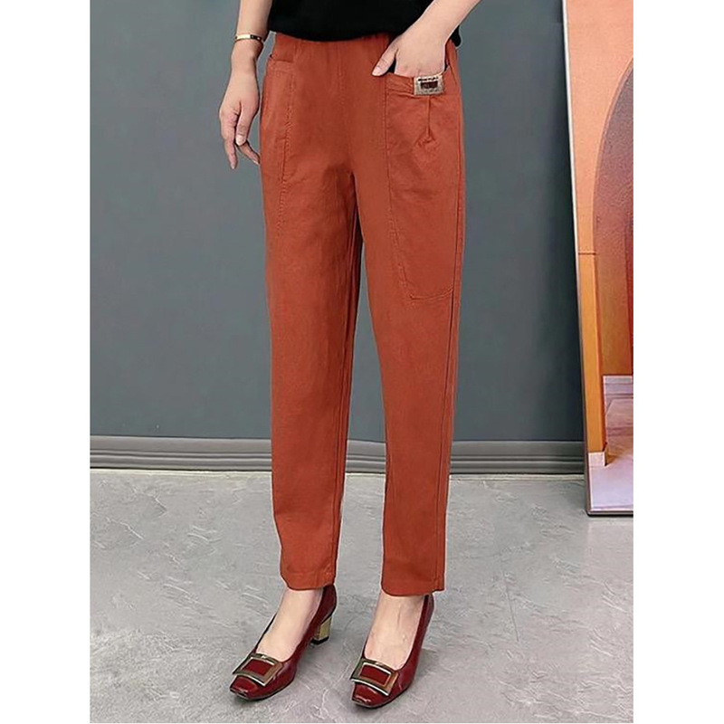Washed Cotton Summer Cross Mirror Fashion plus size Stylish Waist Cropped Casual Pants High Waist Mother's Thin Harem Pants for Women