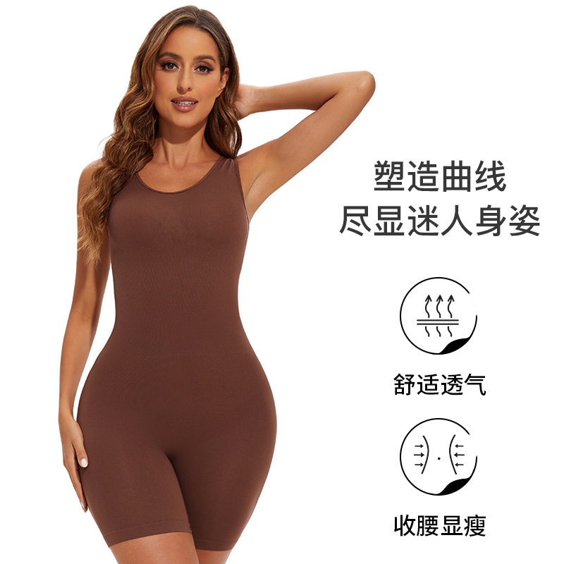 Cross-border European and American Seamless Shoulder Strap Jumbo Shorts plus size Body Tight Waist Shaping Body Tight Belly Tight Hip Lifting Jumbo Jumbo