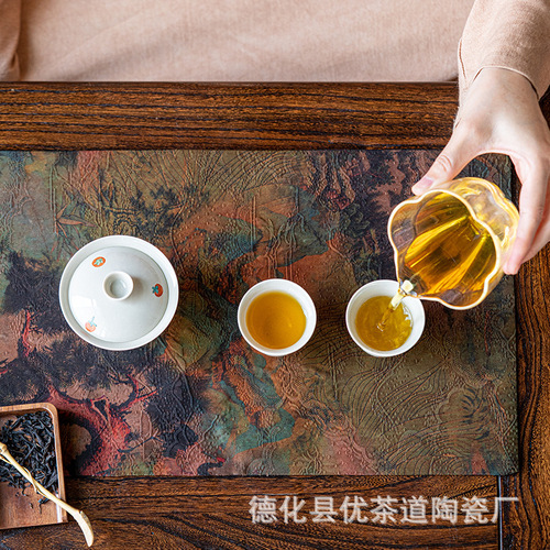 Excellent tea ceremony handmade fragrant cloud yarn old material tea mat Zen style simple camellia pattern table flag fabric tablecloth tea cloth mat