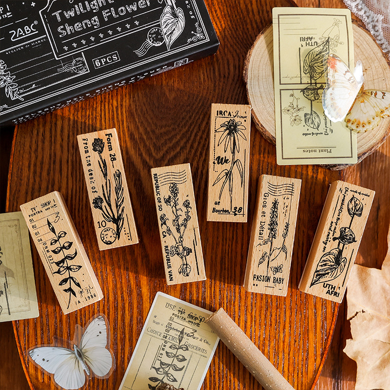 Flor roce, haya, exquisito sello temático de planta retro, libro de bricolaje, material del diario, sello decorativo