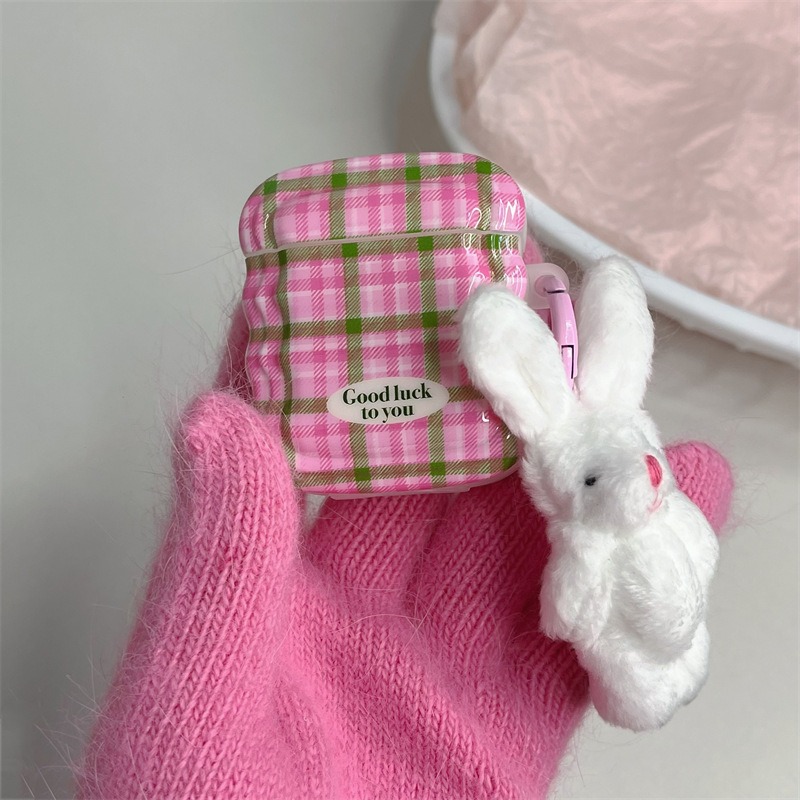 Cute Rabbit Lattice Tpu Bluetooth Earbuds Case display picture 5