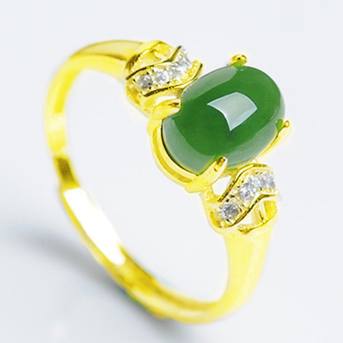 Hot selling creative inlaid imitation Hetian jasper ring for women's bracelets, live adjustable green jade ring, jade ring