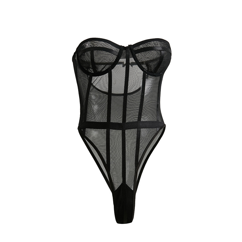 Primavera y verano transfronterizos nueva red de comercio exterior con ropa interior de goma europea y americana perspectiva sexy abertura del pecho de la camiseta de moldeo
