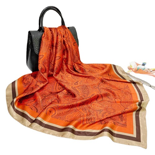 22 New Cashew Print Simulated Silk Scarf Women's European and American 90*90 Square Scarf Women's Fashion Single Product Shawl Supply Batch