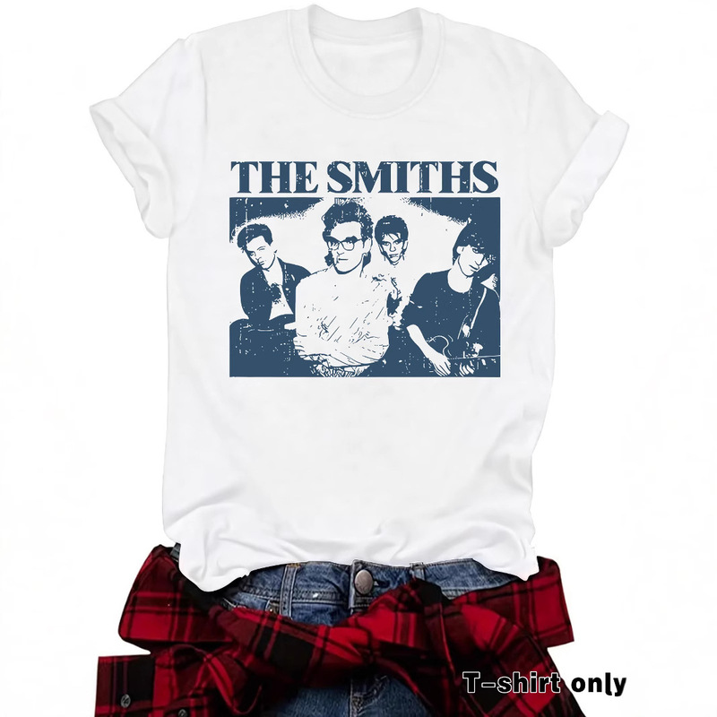 Cross-Border Foreign Trade Tops for Women Smith Retro Band Pattern Short-Sleeved Women's Fashion T-Shirts for Women in Stock Cross-Border Wholesale