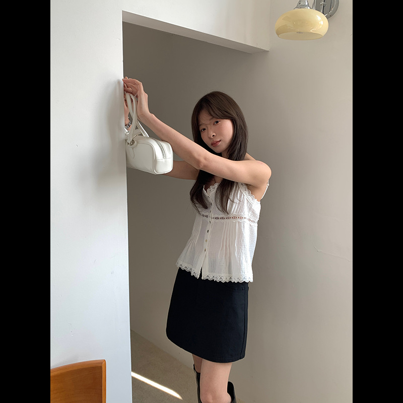 Nomachi FEIDING 13 líneas 2025 primavera nuevo producto encaje versión coreana hueca sin mangas cabestrillo femenino C208