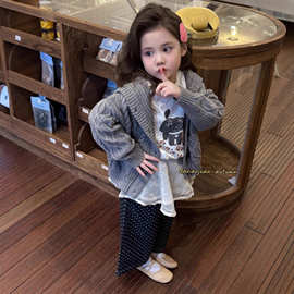 大小卷25秋季新款男女童韩系绞花针织毛衣儿童外套慵懒感连帽开衫