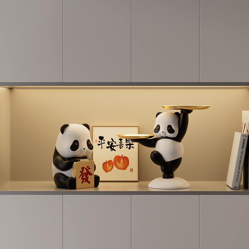 Sala de estar atmosférica de alta gama, decoración de gabinete de vino panda, decoración de gabinete de TV para el hogar de lujo ligero, instalación artesanal de escritorio de oficina de entrada