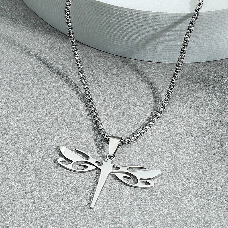 Fashion Simple Stainless Steel Hollow Dragonfly Necklace Wholesale Nihaojewelry display picture 4