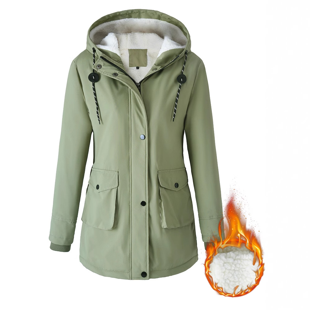Women’s Winter Parka With Hood – Lambswool-Lined Cotton Padded Jacket, Warm Plush Outerwear For Cold Weather (Black/Pinkish/Olive, S-XXL)_voghion.com