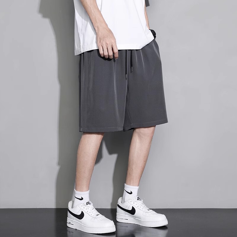纯色短裤男士夏季新款休闲宽松冰丝薄款男生夏天篮球运动五分裤子|undefined