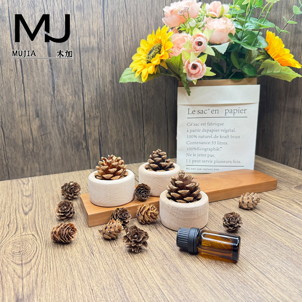 Creativo aromas de piñas de madera maciza, adornos de incienso de madera, aceite esencial, difusor de automóvil, dormitorio, oficina, madera de expansión sin fuego