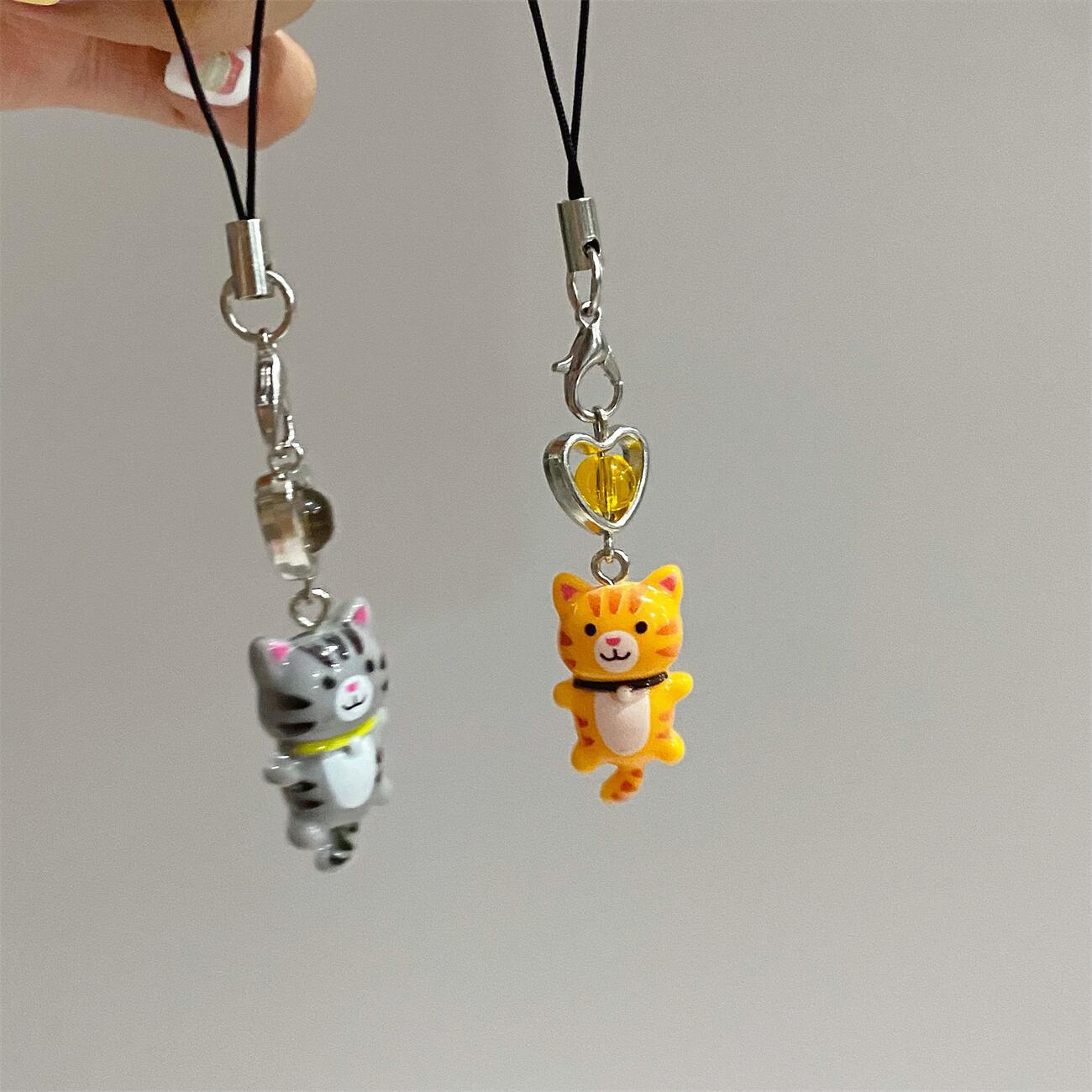 6g Weight Mobile Phone Chain, Keychain Classification 1 Piece Quantity Daily Occasion Resin Material Heart Shape, Cat Pattern Cute, IG Style Style 1 Piece Cute IG Style Heart Shape Cat Resin Mobile Phone Chain Keychain 8