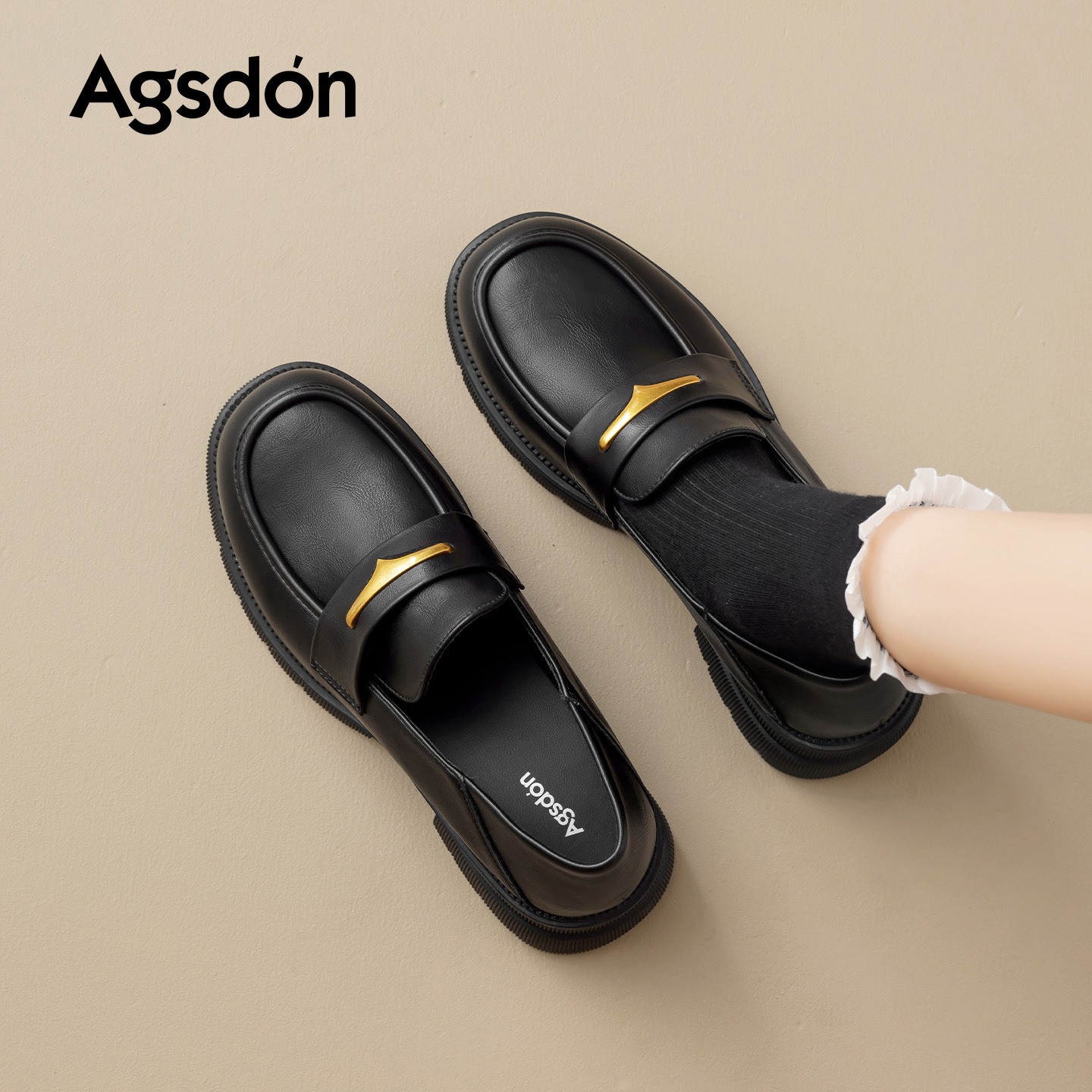 Augu Lion negro clásico zapatos Lefour para mujeres 2025 otoño nuevo tacones gruesos estilo británico zapatos de viaje único