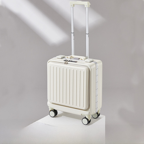 Aluminum Frame Front Opening Female Luggage, Dropshipping 18-inch Roller Travel Suitcase, Swivel Wheels, Carry-on Suitcase, Durable