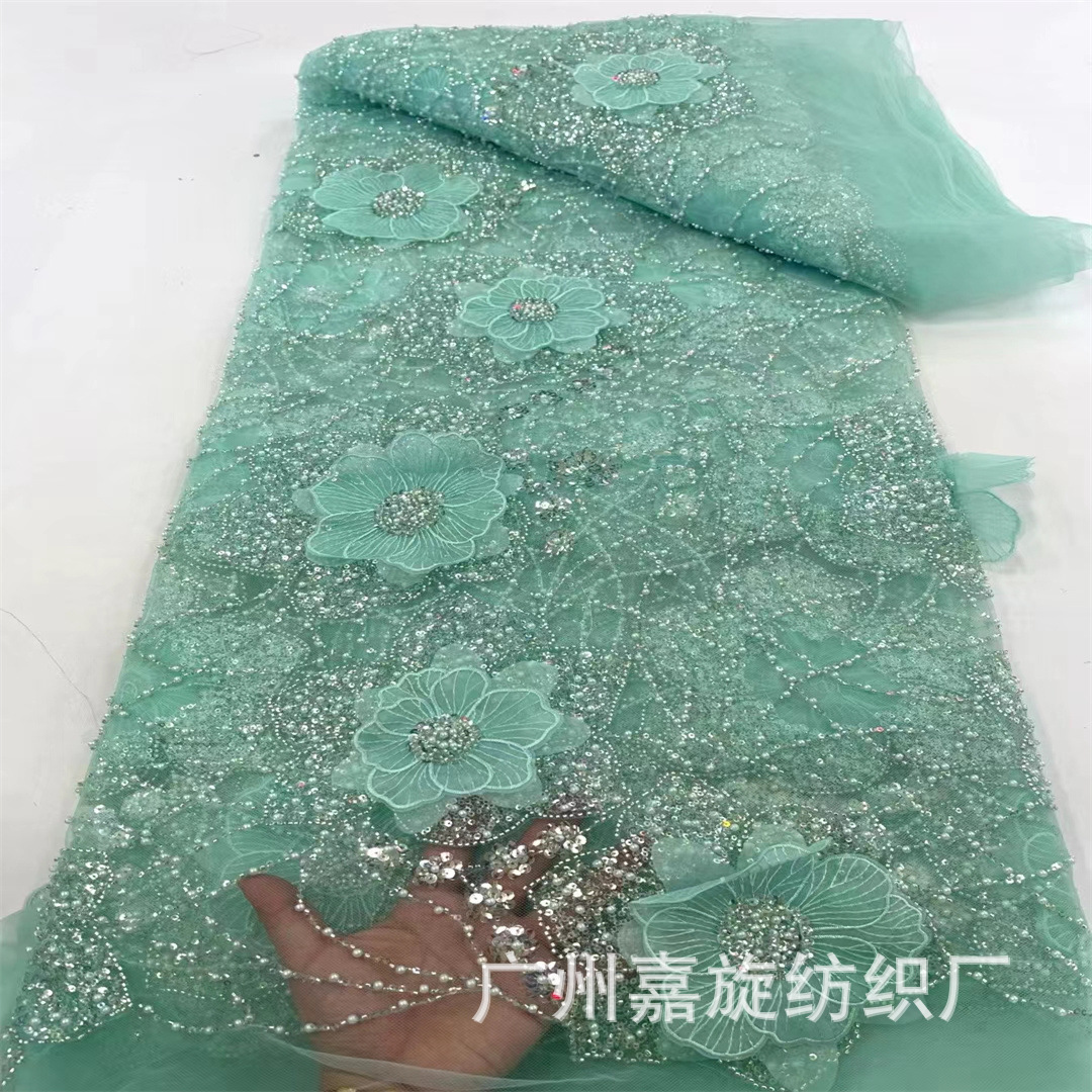 重工立体贴花绣蕾丝面料法式连衣裙透视礼时装蓬蓬裙绣花布JX4006