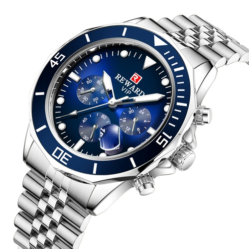 Reward water ghost men's business watch multi-functional steel band sports quartz watch three eyes six-hand chronograph