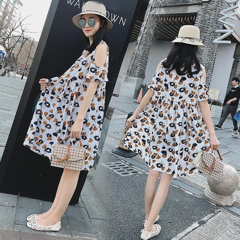 Pregnant women's dress, loose small floral summer dress for plus-size women, elegant and sweet, mid-length, fresh and clean.