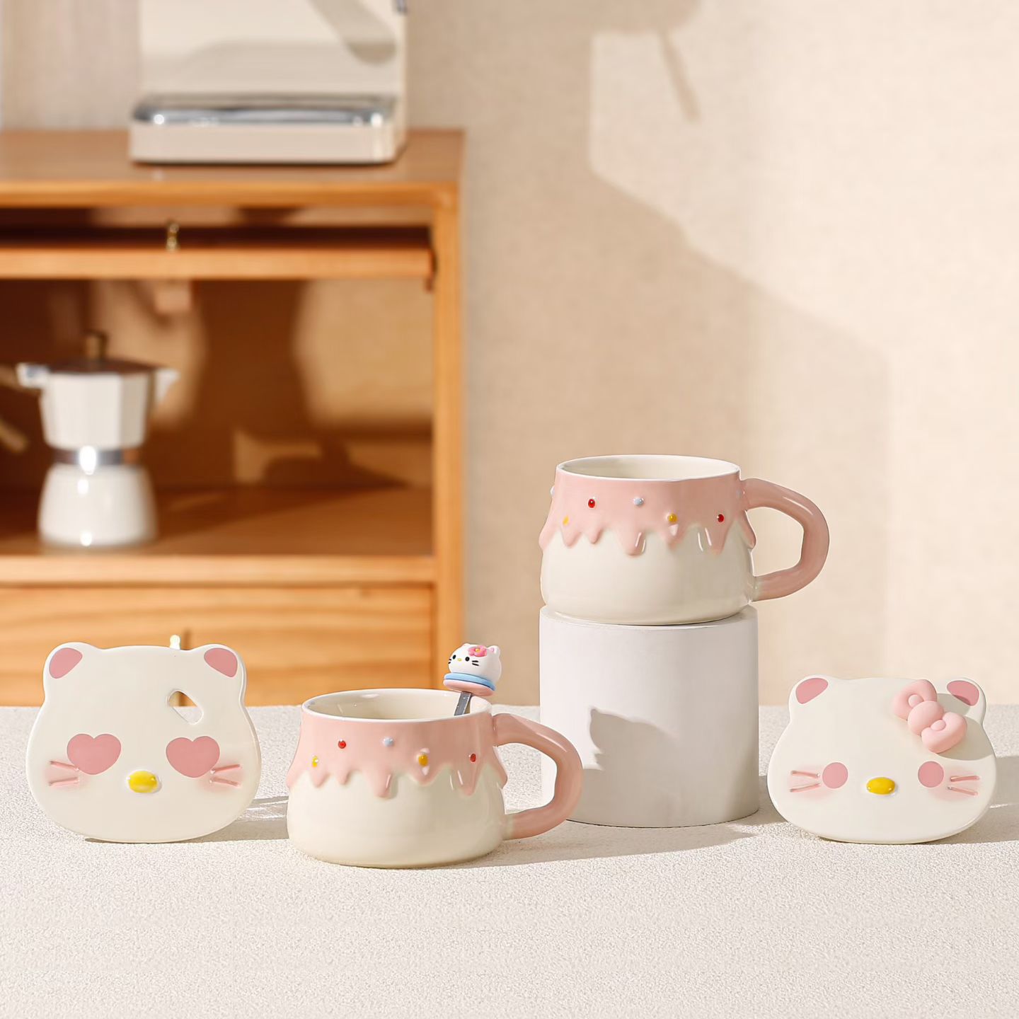 Hermosa taza de gato suave, taza de cerámica de alto valor facial, regalo de cumpleaños para chicas, regalo de mano