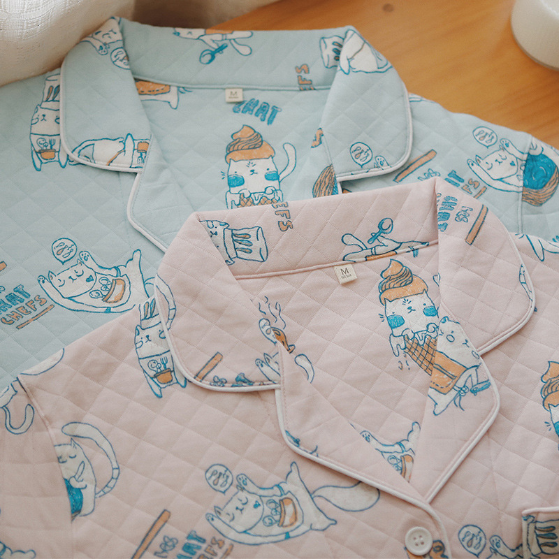 特价-卡通睡衣女秋冬季空气棉夹层秋冬天加厚女士可爱家居服套装