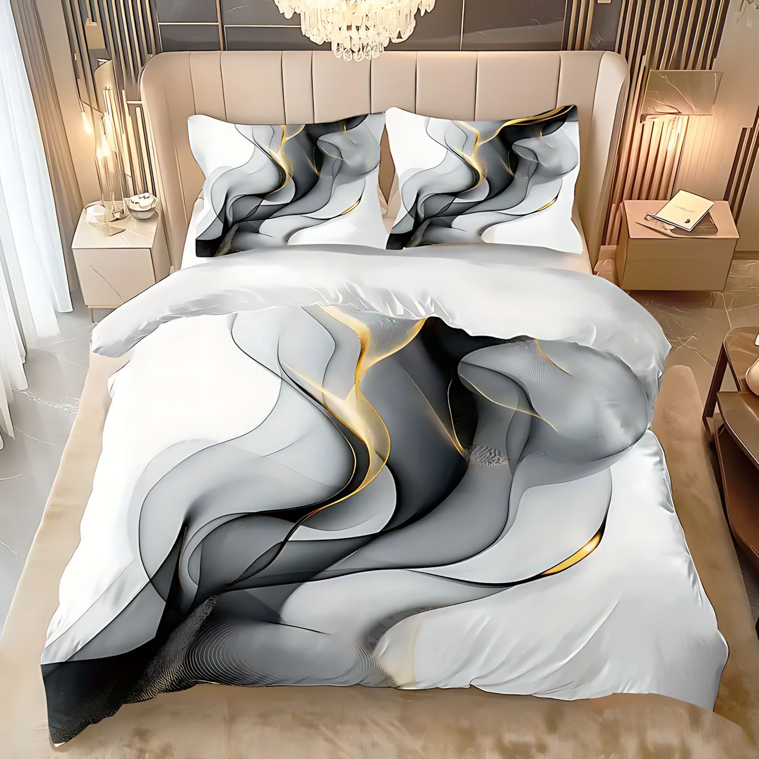 TEMU / JIT transfronterizo clásico de moda texturas de mármol de alta definición impresión digital abrasión colcha de colcha de almohada set