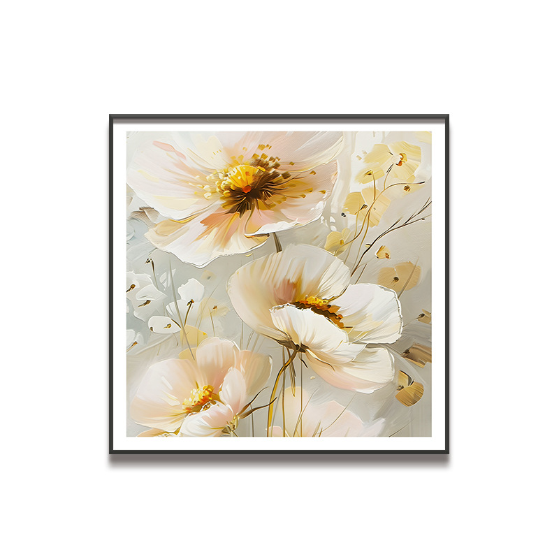 Pintura al óleo simple estilo flor cuadrado dos piezas pintura decorativa hermosa sala de estar comedor pintura colgante dormitorio pasillo mural