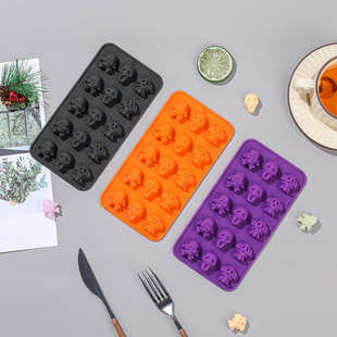 New 15-Piece Halloween Skull Horror Series Food-Grade DIY Simple Demoulding Chocolate Mousse Mold