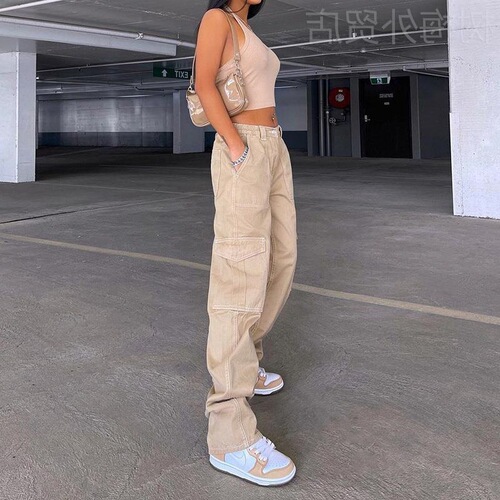 Stylish women's street fashion cargo pants jeans cross-border