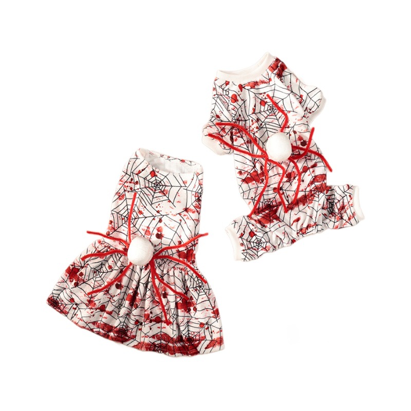 Nueva falda de perro mascota de Halloween, ropa de cuatro patas, araña color sangre de terror, ropa de perro pequeño, venta al por mayor transfronteriza