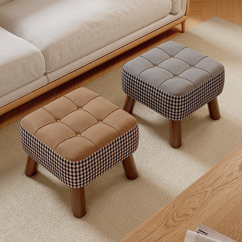 Taburete pequeño, taburete bajo para el hogar, taburete de cambio de zapatos, taburete de sofá simple, taburete de sala de estar, taburete de paquete suave, taburete cuadrado, taburete de madera sólida retro