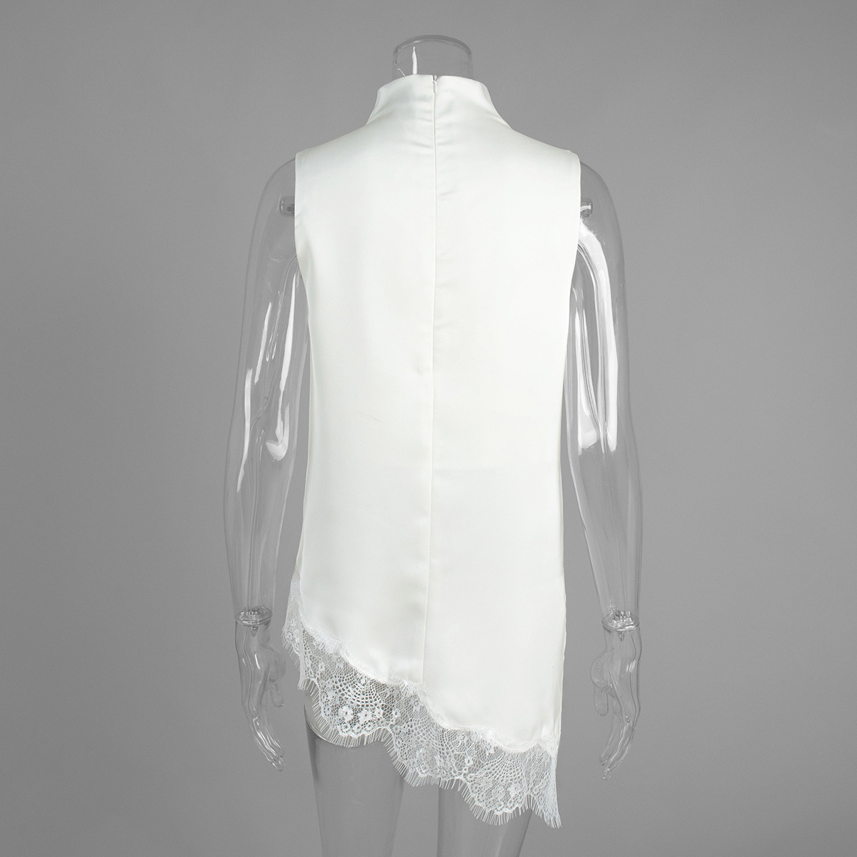 Ärmelloses Satin-top Mit Rollkragen Und Spitzenbesatz Für Damen_voghion.com