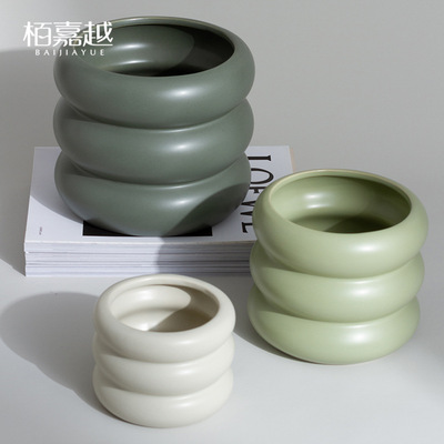 Northern Europe originality Michelin Ceramic pots Simplicity Morandi designer Green plant Floral organ desktop Home Furnishing Flower pot