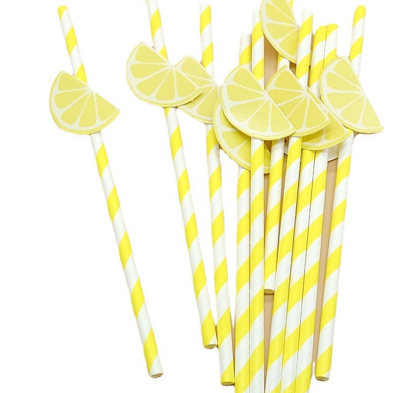 Paja de papel degradable desechable fruta creativa paja de limón decoración para hornear pastel plug-in leche té paja