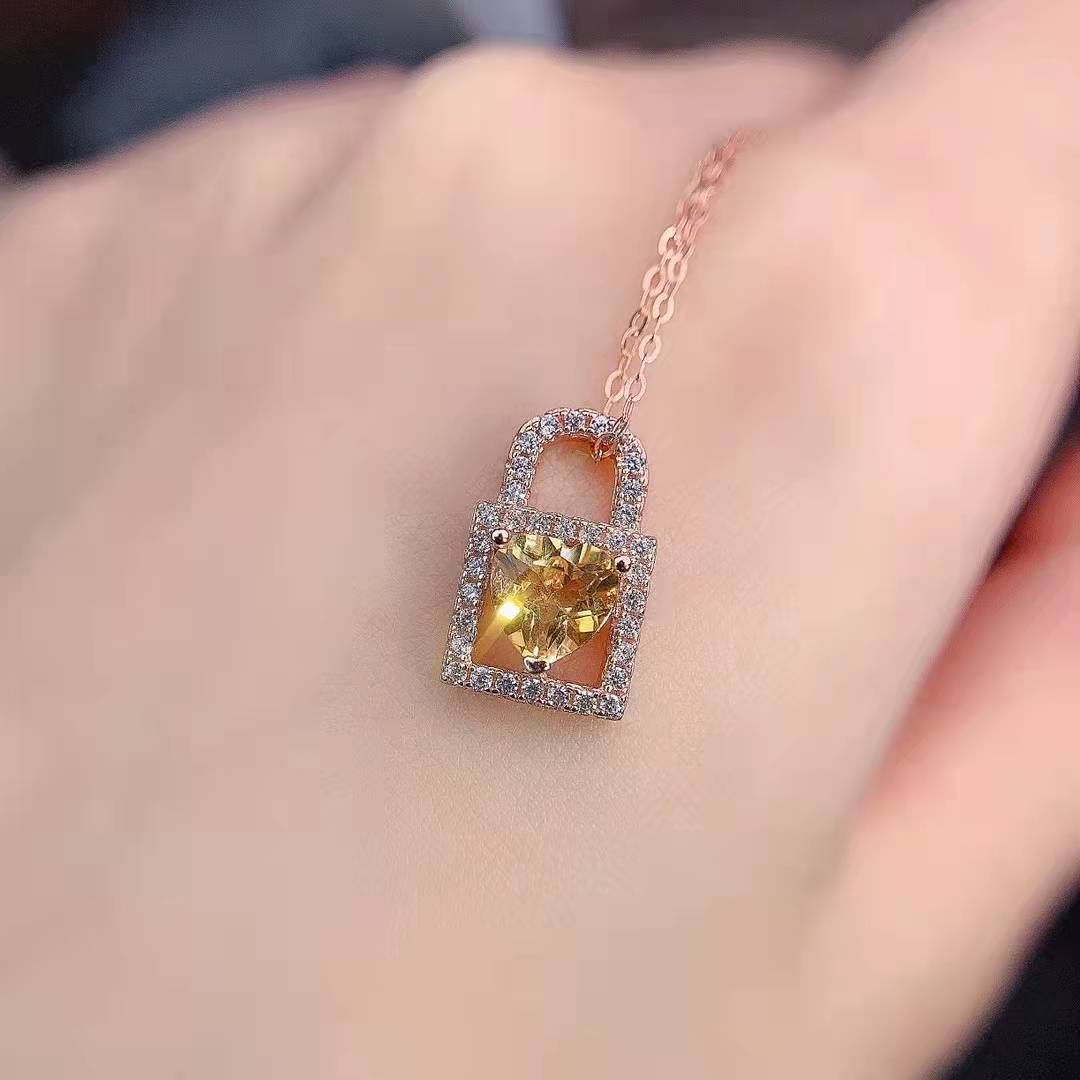 fashion cute micro-encrusted diamond heart lock necklace copper pendant