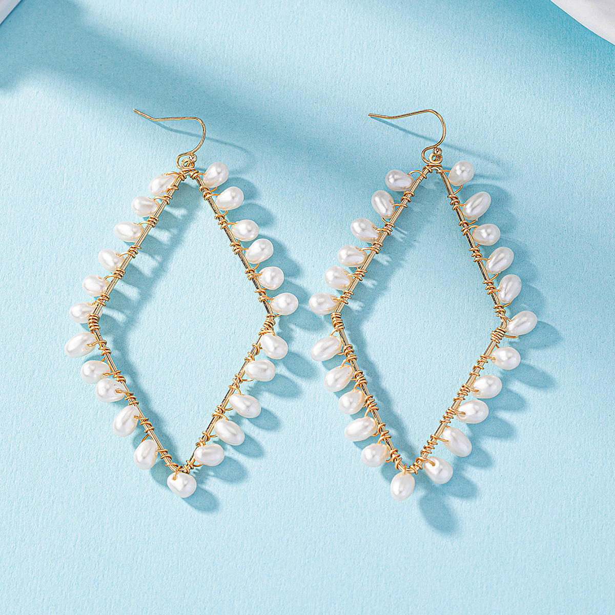 1 Pair Princess Lady Rhombus Beaded Plating Imitation Pearl Alloy Drop Earrings display picture 3