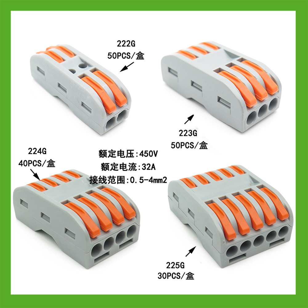 4 Square Innovative Quick Connect Wire Connector for Fire, Neutral, and Ground Wires, Complete Box of Terminal Blocks