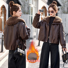休闲风皮衣羽绒服外套2025冬季新款时尚百搭毛绒翻领白鸭绒皮上衣