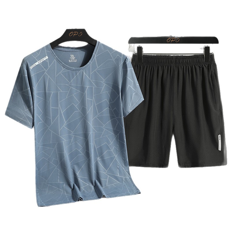 Fábrica directa 2025 nuevos pantalones cortos de mangas cortas de hielo dos piezas delgadas transpirables camisetas frías con un juego deportivo casual