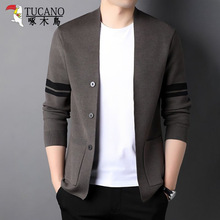 啄木鸟男士长袖针织开衫春秋季新款羊毛衫中年休闲时尚宽松外套