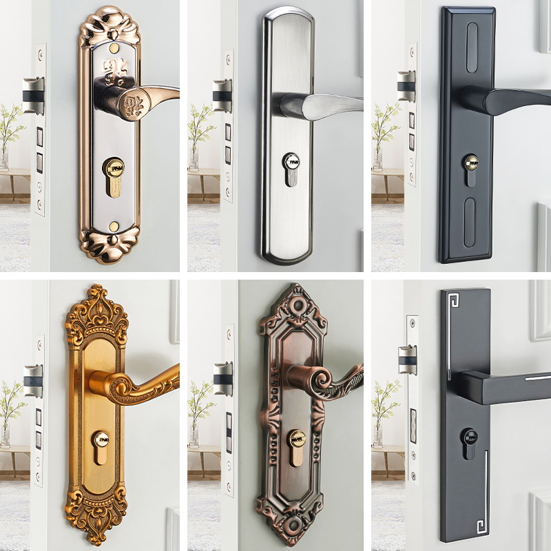 Cerradura de puerta negra, cerradura de puerta interior de dormitorio universal para el hogar, juego de tres piezas, manija de puerta antigua silenciosa, cerradura de cambio de puerta vieja
