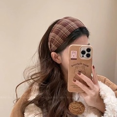 香港スタイルのファッショナブルな新しいチェック柄の赤い幅広ヘッドバンドガールズカレッジスタイルの高頭蓋ヘッドバンドヘッドバンドヘアピンヘッドバンド
